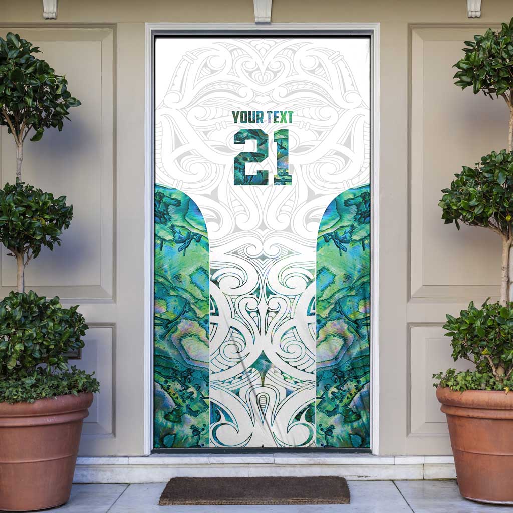 Custom New Zealand Aotearoa Door Cover Green Maori Paua Shell Indigenous - Polynesian Pride