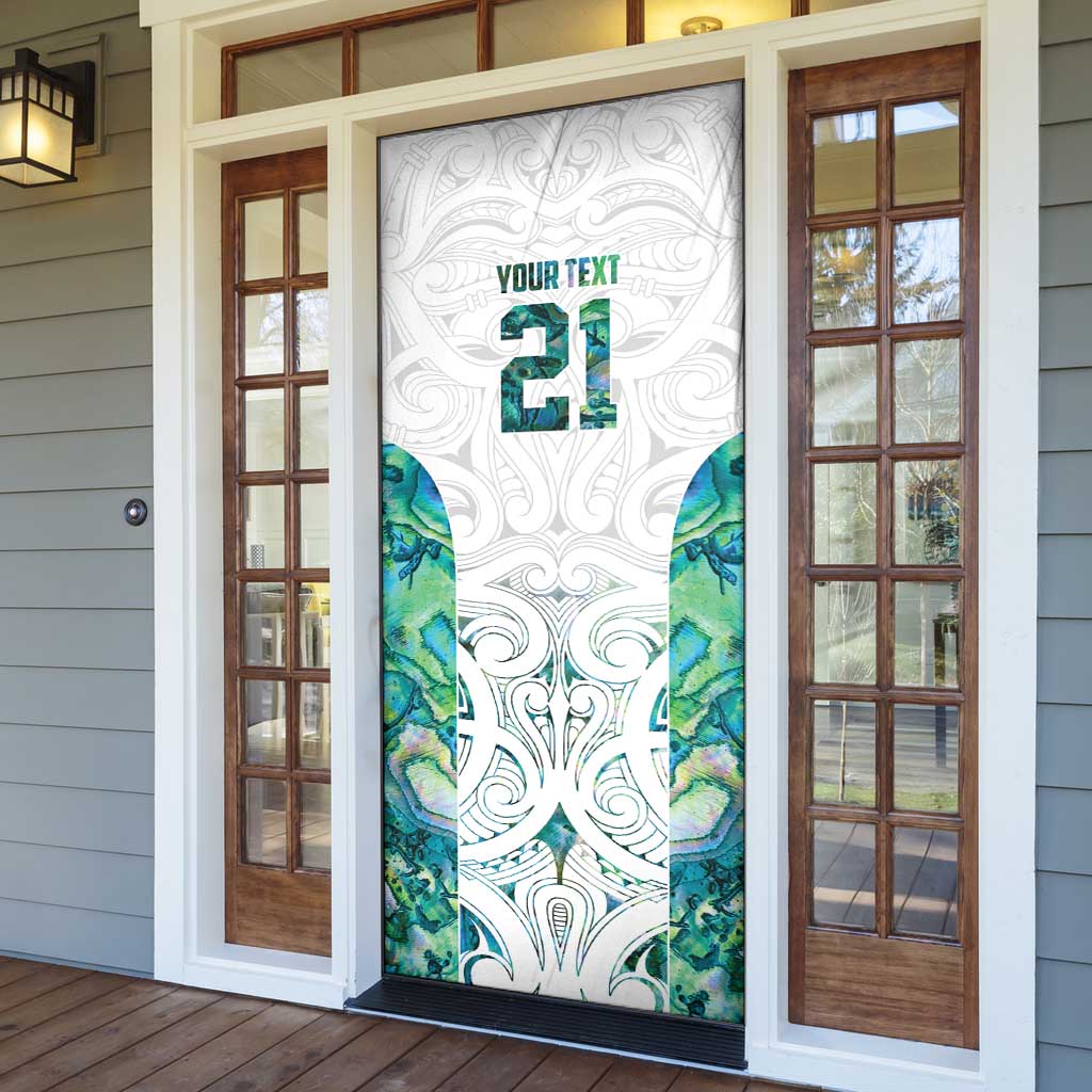 Custom New Zealand Aotearoa Door Cover Green Maori Paua Shell Indigenous - Polynesian Pride
