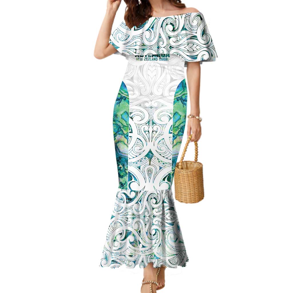 Custom New Zealand Aotearoa Family Matching Mermaid Dress and Hawaiian Shirt Green Maori Paua Shell Indigenous LT9 Mom's Dress Green - Polynesian Pride