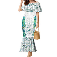 Custom New Zealand Aotearoa Family Matching Mermaid Dress and Hawaiian Shirt Green Maori Paua Shell Indigenous LT9 Mom's Dress Green - Polynesian Pride
