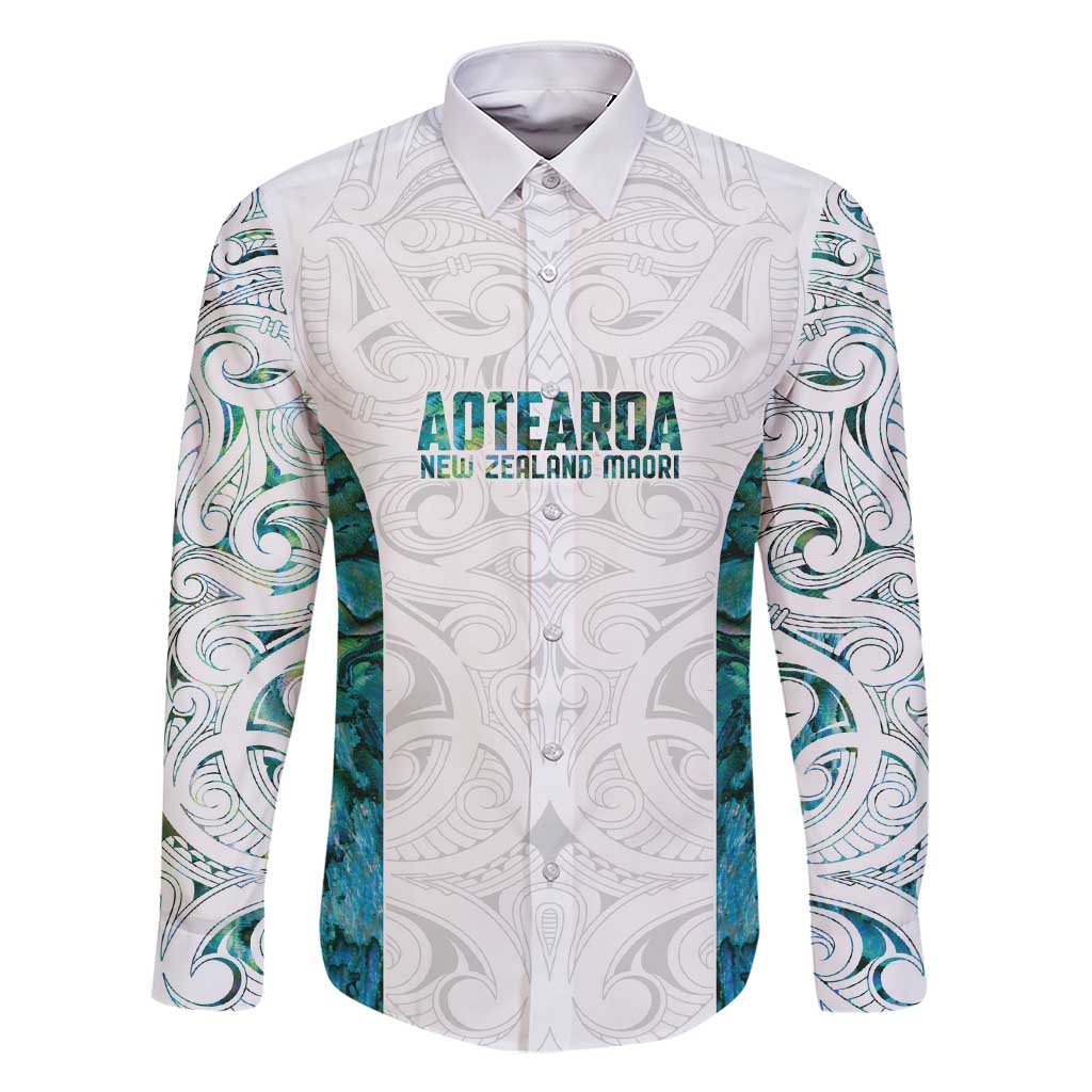 Custom New Zealand Aotearoa Family Matching Short Sleeve Bodycon Dress and Hawaiian Shirt Green Maori Paua Shell Indigenous LT9 Dad's Shirt - Long Sleeve Green - Polynesian Pride