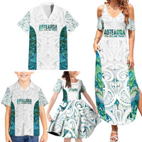 Custom New Zealand Aotearoa Family Matching Summer Maxi Dress and Hawaiian Shirt Green Maori Paua Shell Indigenous - Polynesian Pride