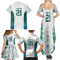 Custom New Zealand Aotearoa Family Matching Summer Maxi Dress and Hawaiian Shirt Green Maori Paua Shell Indigenous - Polynesian Pride