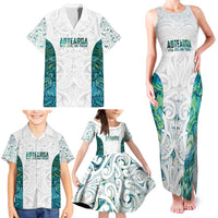 Custom New Zealand Aotearoa Family Matching Tank Maxi Dress and Hawaiian Shirt Green Maori Paua Shell Indigenous - Polynesian Pride