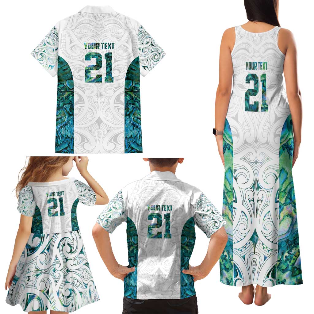 Custom New Zealand Aotearoa Family Matching Tank Maxi Dress and Hawaiian Shirt Green Maori Paua Shell Indigenous - Polynesian Pride