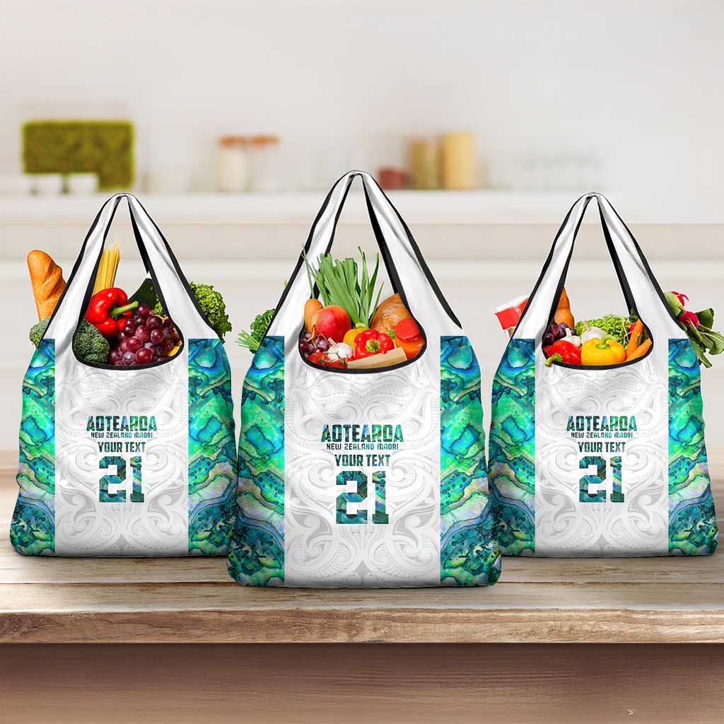 Custom New Zealand Aotearoa Grocery Bag Green Maori Paua Shell Indigenous - Polynesian Pride