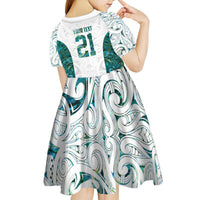 Custom New Zealand Aotearoa Kid Short Sleeve Dress Green Maori Paua Shell Indigenous - Polynesian Pride