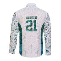 Custom New Zealand Aotearoa Long Sleeve Button Shirt Green Maori Paua Shell Indigenous - Polynesian Pride
