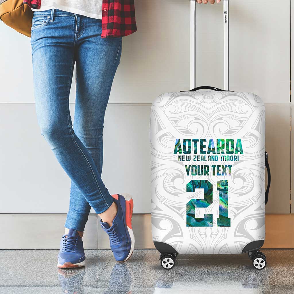 Custom New Zealand Aotearoa Luggage Cover Green Maori Paua Shell Indigenous - Polynesian Pride
