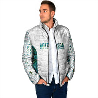 Custom New Zealand Aotearoa Padded Jacket Green Maori Paua Shell Indigenous - Polynesian Pride