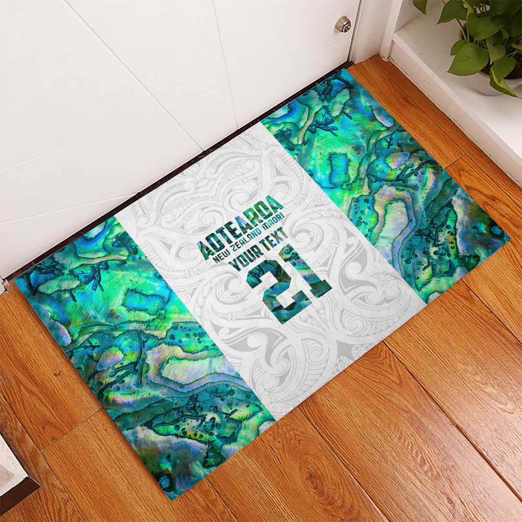 Custom New Zealand Aotearoa Rubber Doormat Green Maori Paua Shell Indigenous - Polynesian Pride