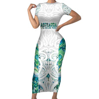 Custom New Zealand Aotearoa Short Sleeve Bodycon Dress Green Maori Paua Shell Indigenous - Polynesian Pride