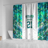 Custom New Zealand Aotearoa Shower Curtain Green Maori Paua Shell Indigenous - Polynesian Pride