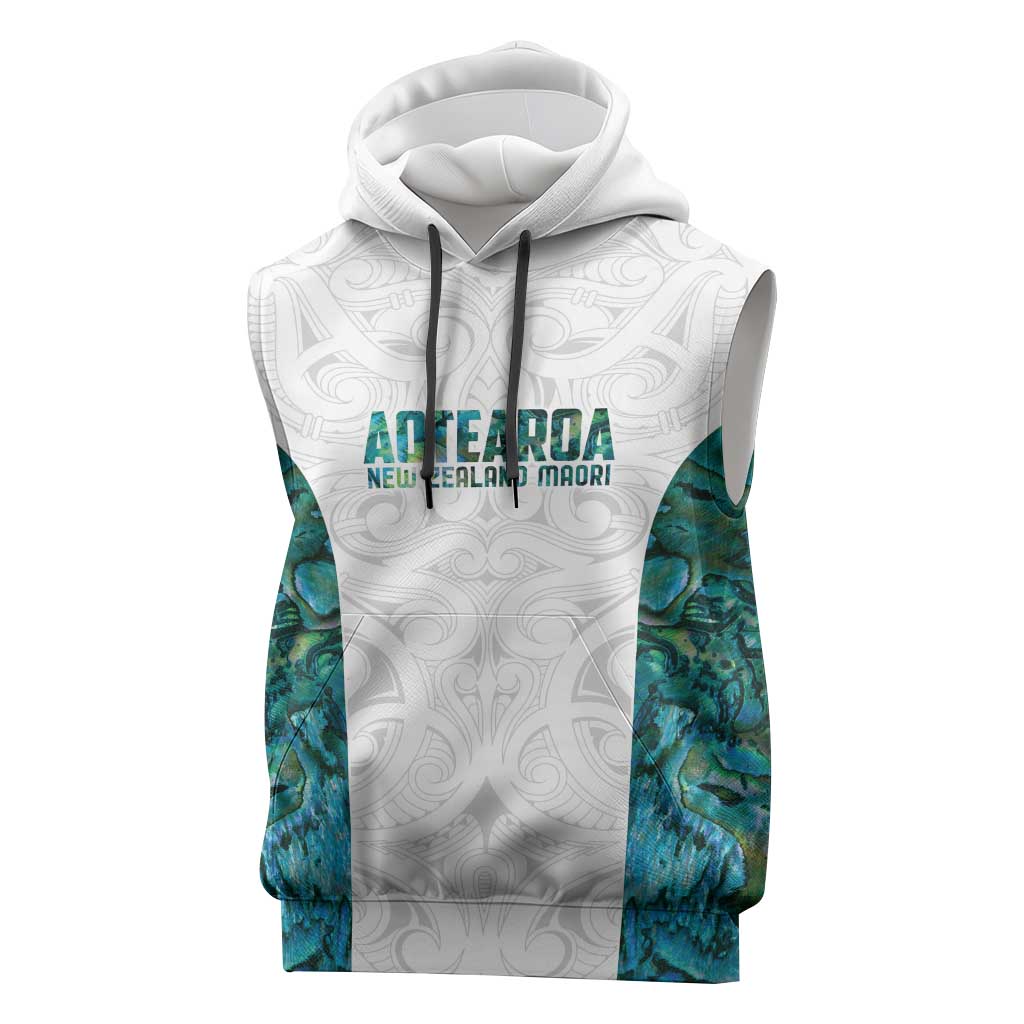 Custom New Zealand Aotearoa Sleeveless Hoodie Green Maori Paua Shell Indigenous - Polynesian Pride