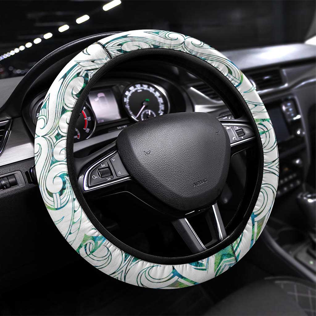 New Zealand Aotearoa Steering Wheel Cover Green Maori Paua Shell Indigenous - Polynesian Pride