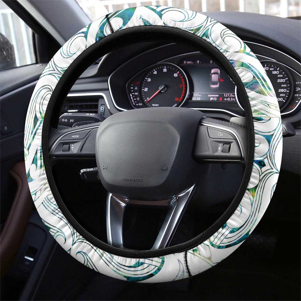 New Zealand Aotearoa Steering Wheel Cover Green Maori Paua Shell Indigenous - Polynesian Pride