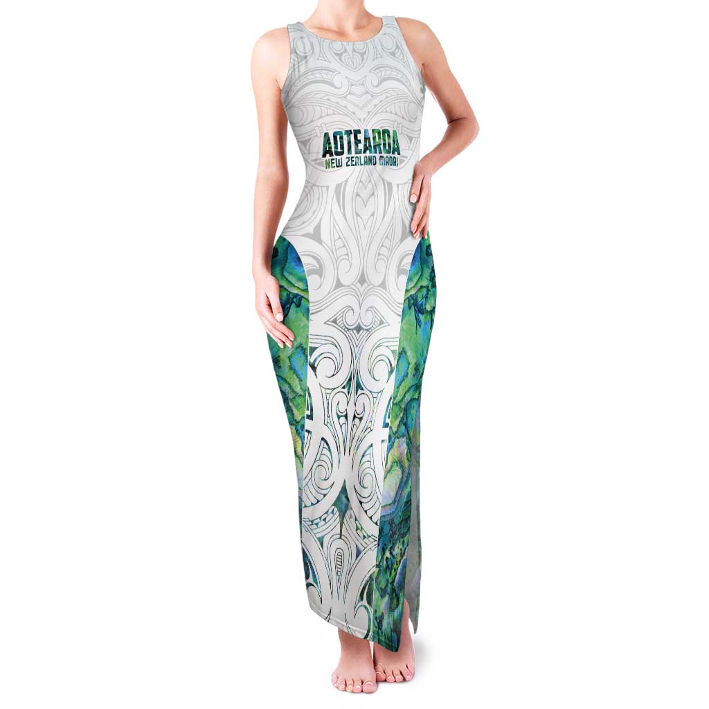 Custom New Zealand Aotearoa Tank Maxi Dress Green Maori Paua Shell Indigenous - Polynesian Pride