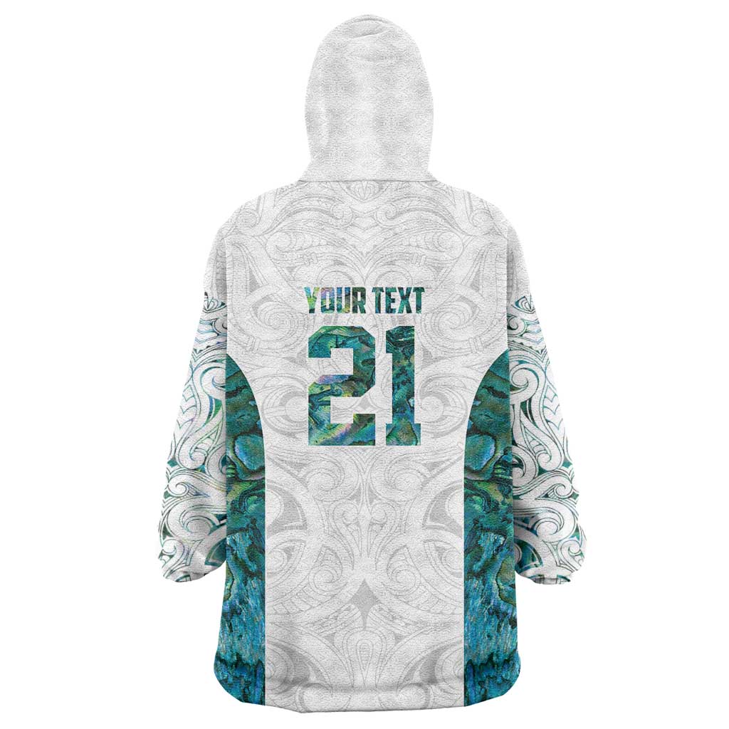 Custom New Zealand Aotearoa Wearable Blanket Hoodie Green Maori Paua Shell Indigenous - Polynesian Pride