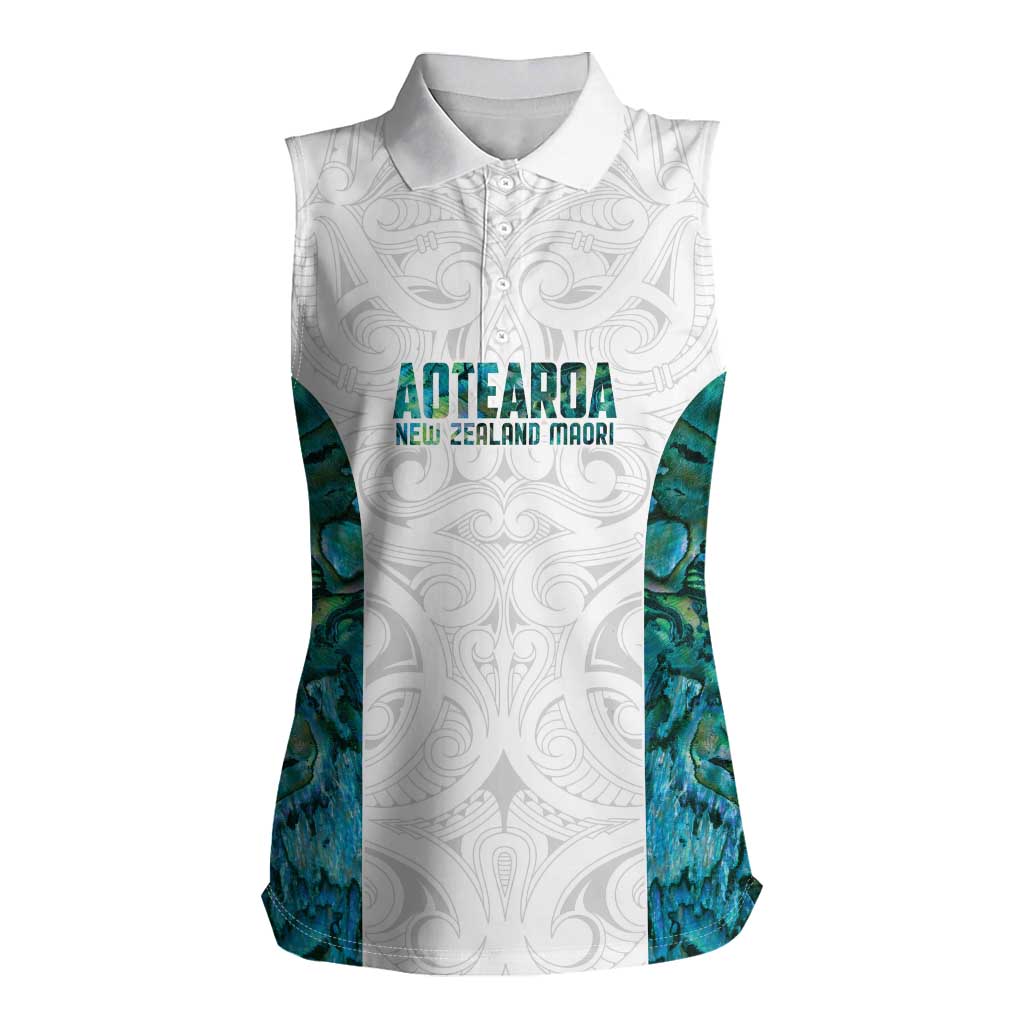 Custom New Zealand Aotearoa Women Sleeveless Polo Shirt Green Maori Paua Shell Indigenous - Polynesian Pride