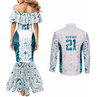 Custom New Zealand Aotearoa Couples Matching Mermaid Dress and Long Sleeve Button Shirt Maori Paua Shell Indigenous - Polynesian Pride