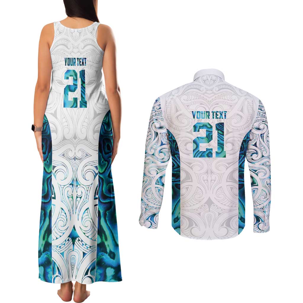 Custom New Zealand Aotearoa Couples Matching Tank Maxi Dress and Long Sleeve Button Shirt Maori Paua Shell Indigenous - Polynesian Pride