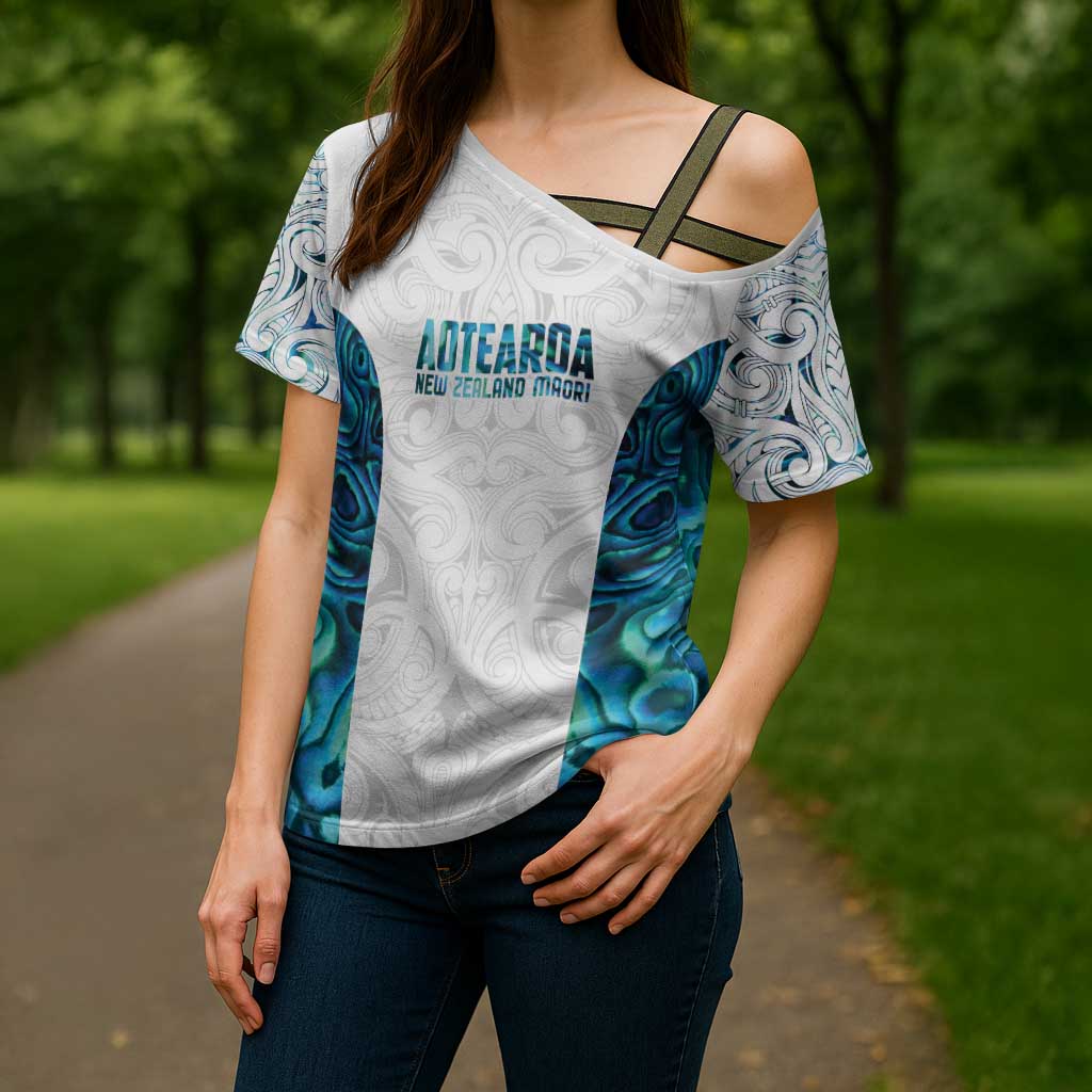 Custom New Zealand Aotearoa Cross Shoulder Shirt Maori Paua Shell Indigenous - Polynesian Pride