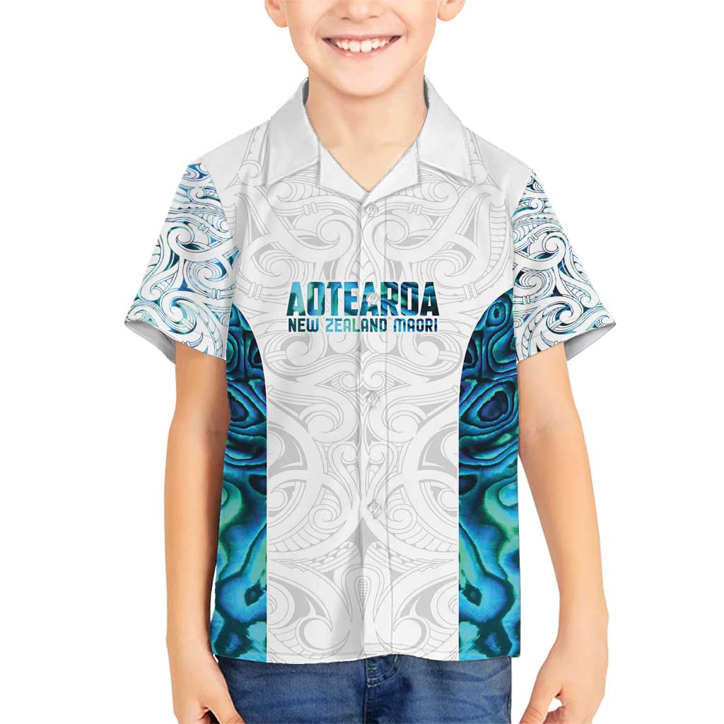 Custom New Zealand Aotearoa Family Matching Long Sleeve Bodycon Dress and Hawaiian Shirt Maori Paua Shell Indigenous LT9 Son's Shirt Blue - Polynesian Pride