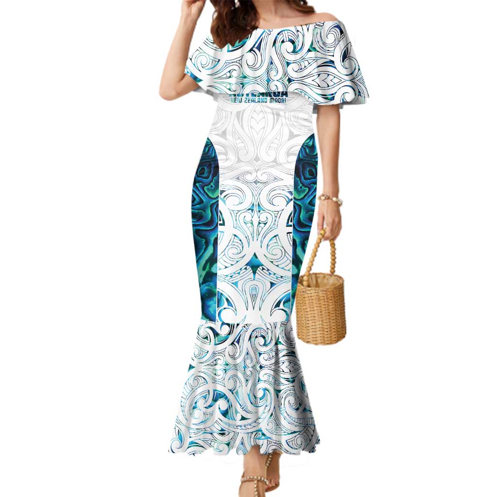 Custom New Zealand Aotearoa Family Matching Mermaid Dress and Hawaiian Shirt Maori Paua Shell Indigenous LT9 Mom's Dress Blue - Polynesian Pride
