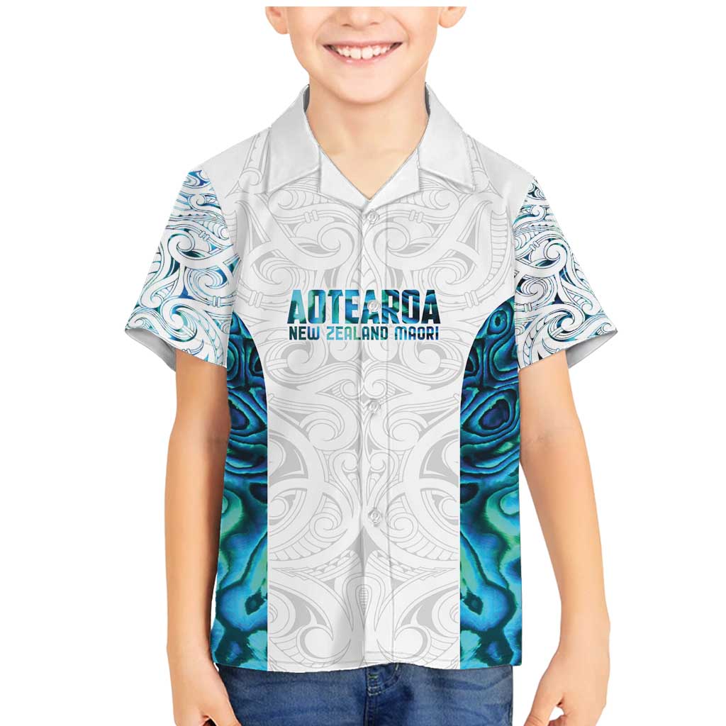 Custom New Zealand Aotearoa Family Matching Mermaid Dress and Hawaiian Shirt Maori Paua Shell Indigenous LT9 Son's Shirt Blue - Polynesian Pride