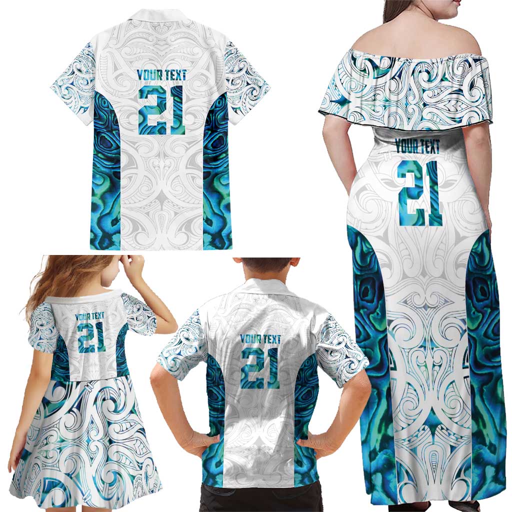 Custom New Zealand Aotearoa Family Matching Off Shoulder Maxi Dress and Hawaiian Shirt Maori Paua Shell Indigenous - Polynesian Pride
