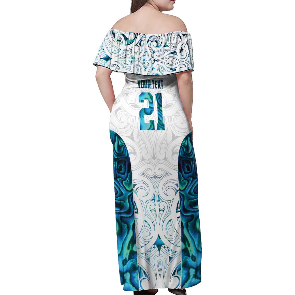 Custom New Zealand Aotearoa Family Matching Off Shoulder Maxi Dress and Hawaiian Shirt Maori Paua Shell Indigenous - Polynesian Pride