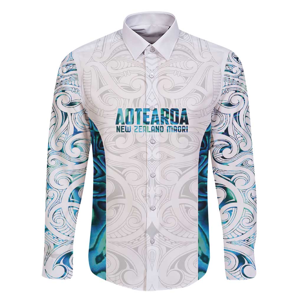 Custom New Zealand Aotearoa Family Matching Short Sleeve Bodycon Dress and Hawaiian Shirt Maori Paua Shell Indigenous LT9 Dad's Shirt - Long Sleeve Blue - Polynesian Pride