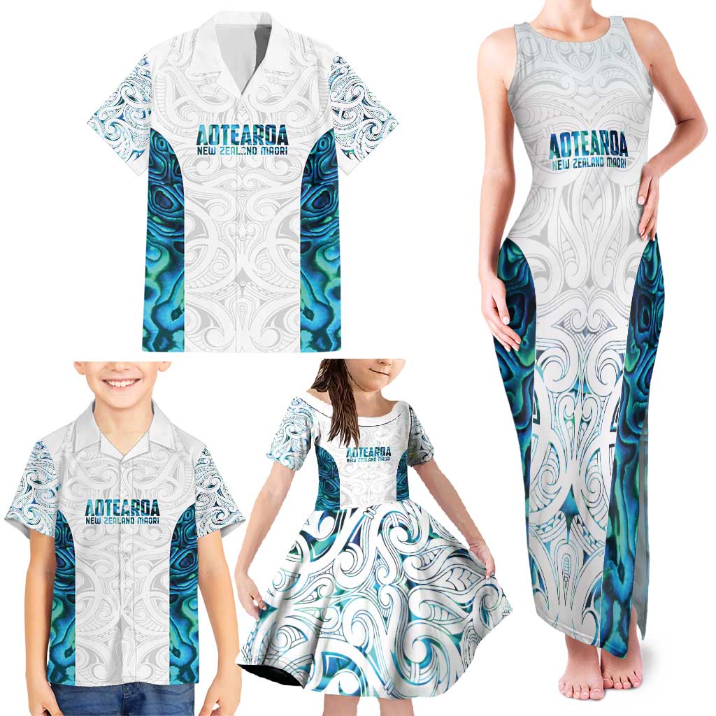 Custom New Zealand Aotearoa Family Matching Tank Maxi Dress and Hawaiian Shirt Maori Paua Shell Indigenous - Polynesian Pride