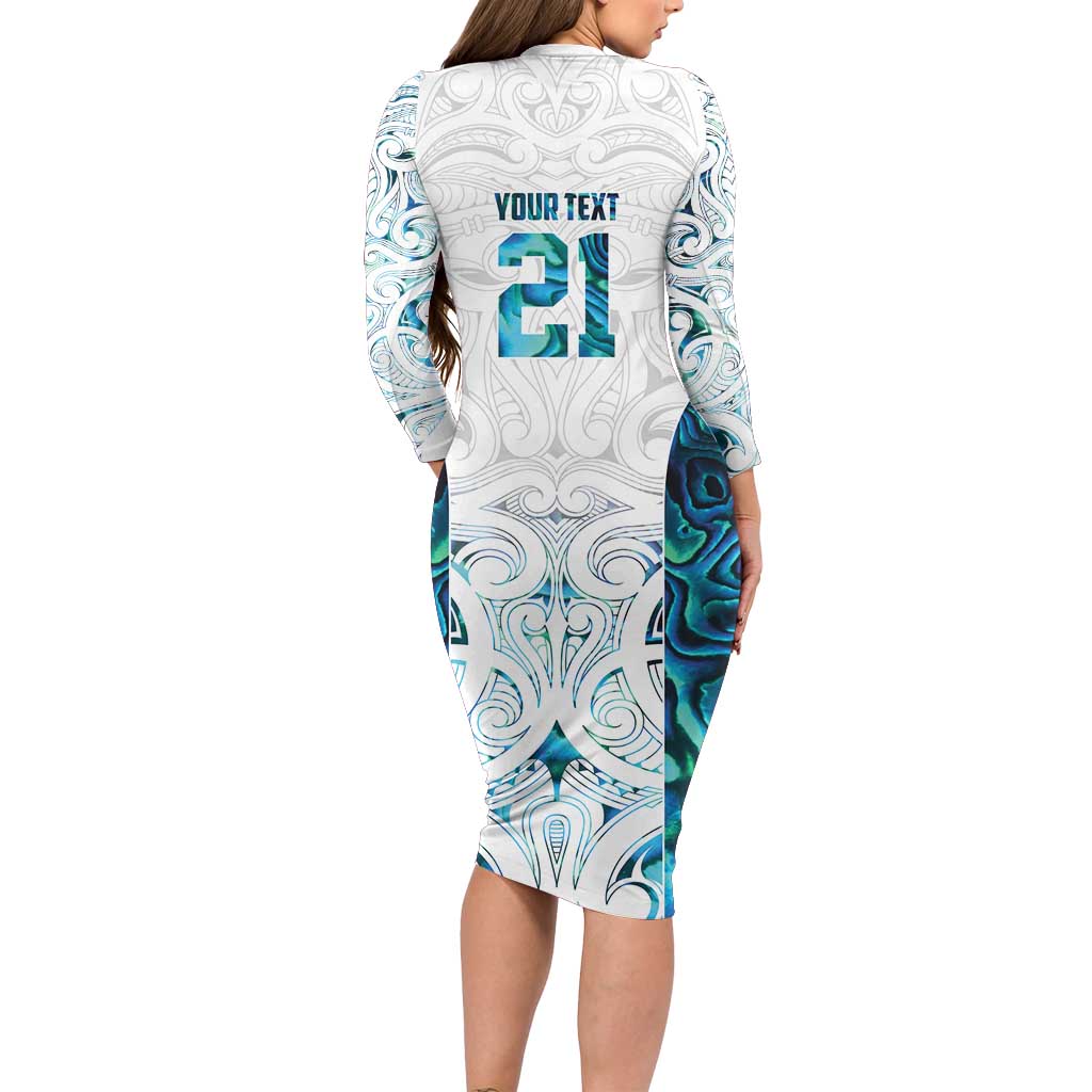 Custom New Zealand Aotearoa Long Sleeve Bodycon Dress Maori Paua Shell Indigenous - Polynesian Pride
