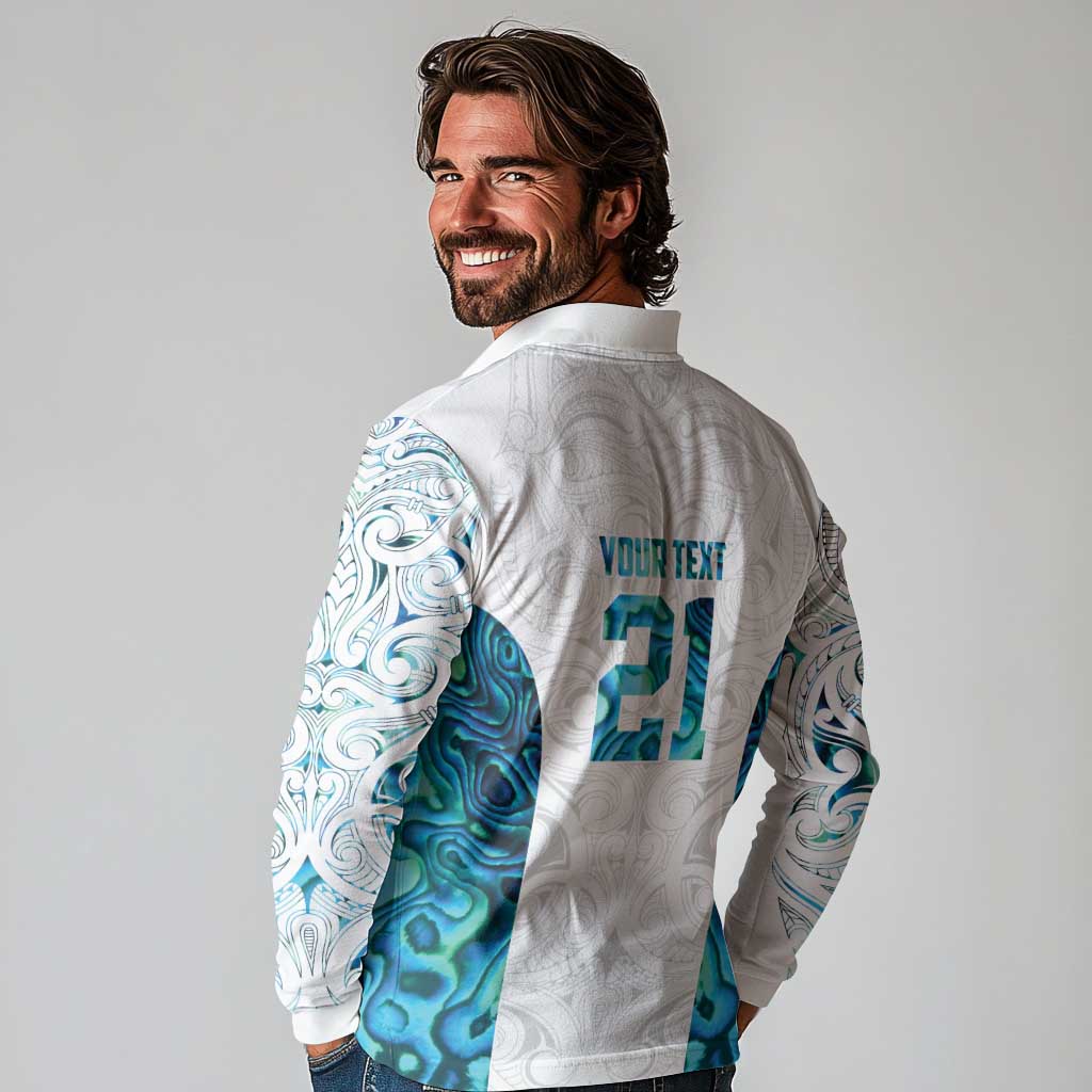 Custom New Zealand Aotearoa Long Sleeve Polo Shirt Maori Paua Shell Indigenous - Polynesian Pride