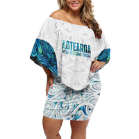 Custom New Zealand Aotearoa Off Shoulder Short Dress Maori Paua Shell Indigenous - Polynesian Pride