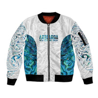 Custom New Zealand Aotearoa Sleeve Zip Bomber Jacket Maori Paua Shell Indigenous - Polynesian Pride