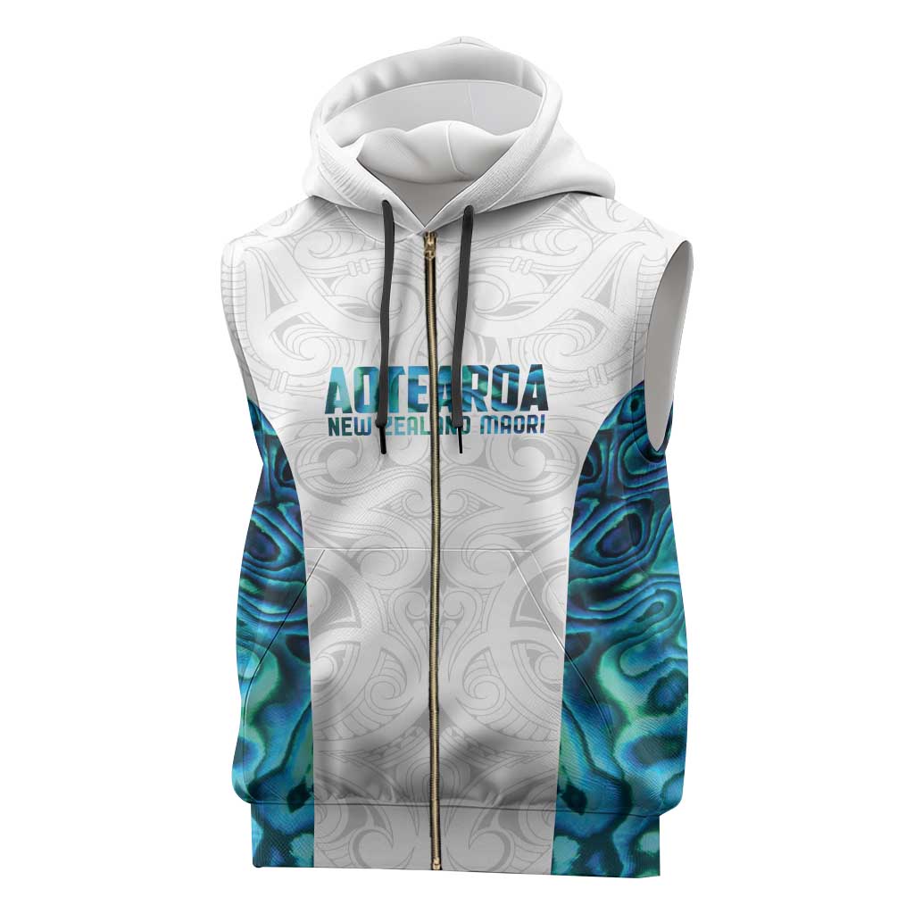 Custom New Zealand Aotearoa Sleeveless Zip Hoodie Maori Paua Shell Indigenous - Polynesian Pride