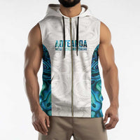 Custom New Zealand Aotearoa Sleeveless Zip Hoodie Maori Paua Shell Indigenous - Polynesian Pride