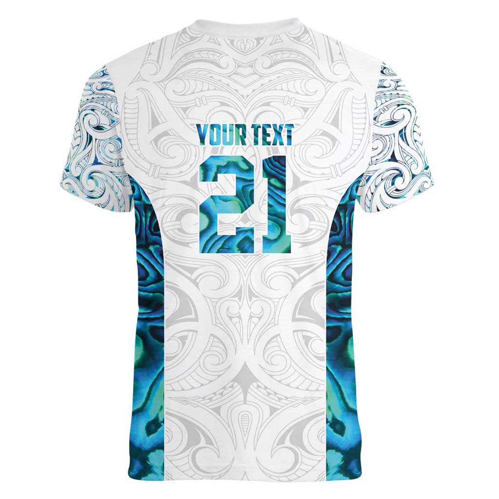 Custom New Zealand Aotearoa Women V-Neck T-Shirt Maori Paua Shell Indigenous - Polynesian Pride