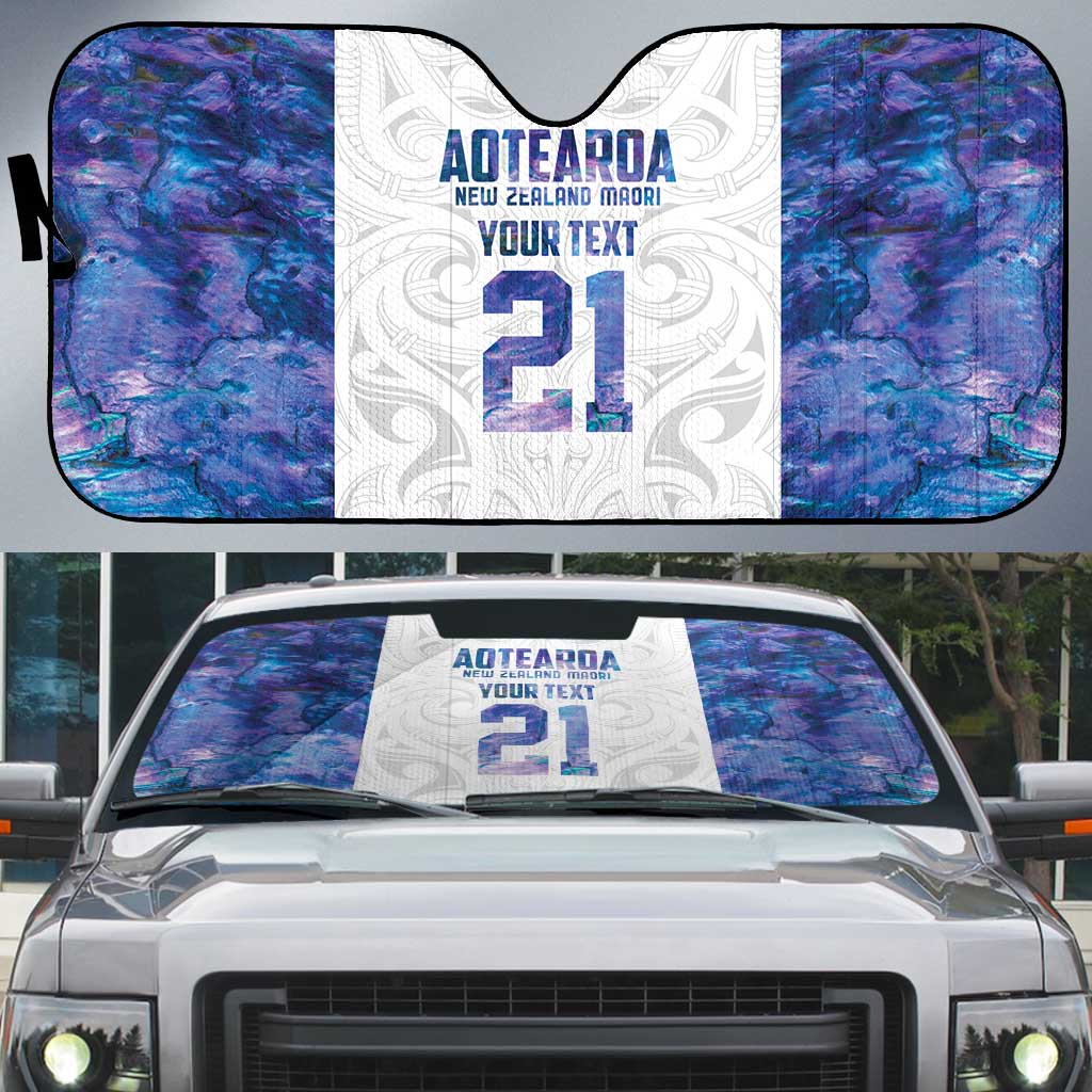 Custom New Zealand Aotearoa Auto Sun Shade Purple Maori Paua Shell Indigenous - Polynesian Pride