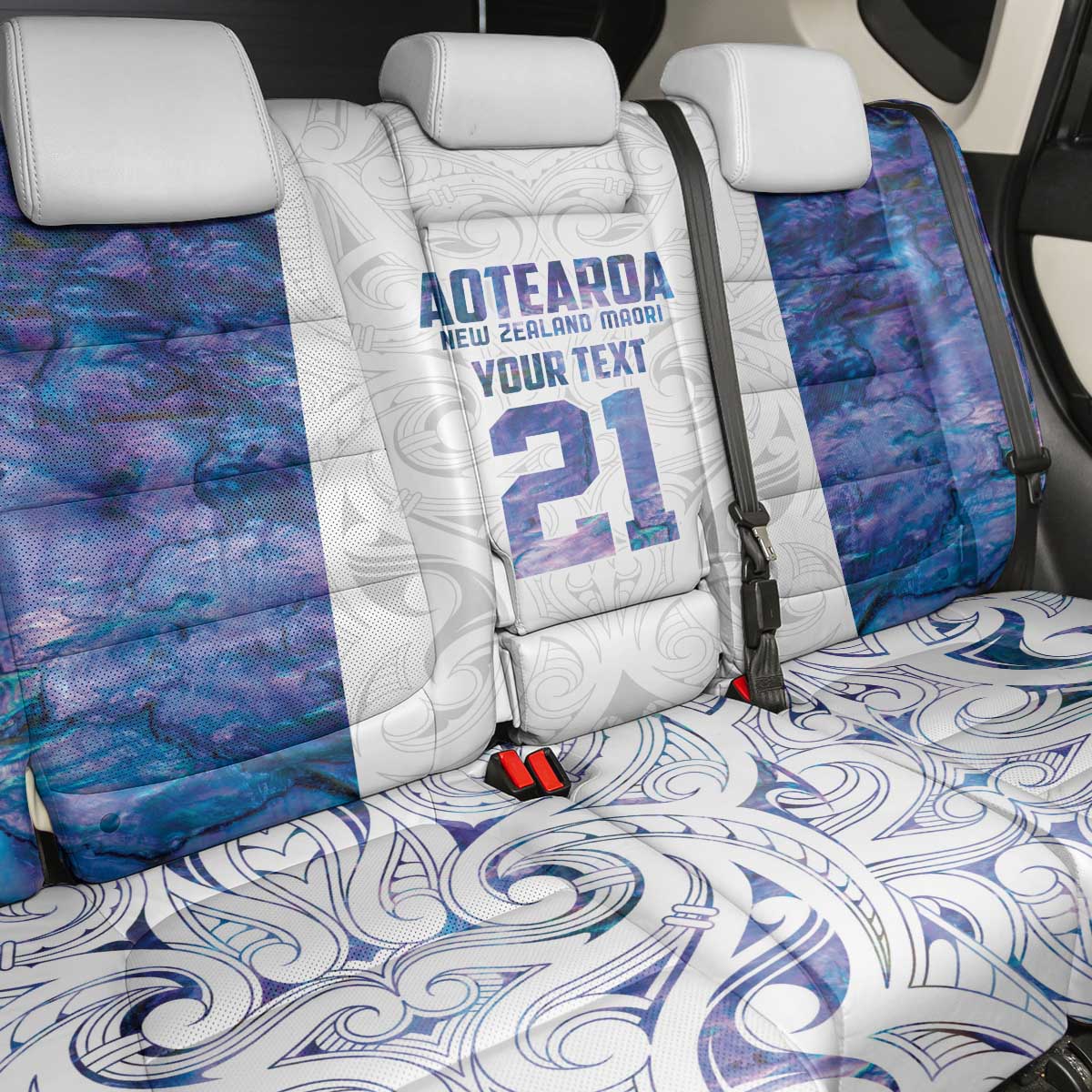 Custom New Zealand Aotearoa Back Car Seat Cover Purple Maori Paua Shell Indigenous - Polynesian Pride