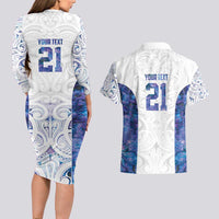 Custom New Zealand Aotearoa Couples Matching Long Sleeve Bodycon Dress and Hawaiian Shirt Purple Maori Paua Shell Indigenous - Polynesian Pride