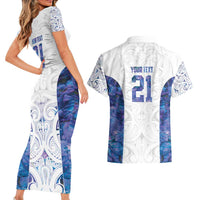 Custom New Zealand Aotearoa Couples Matching Short Sleeve Bodycon Dress and Hawaiian Shirt Purple Maori Paua Shell Indigenous - Polynesian Pride