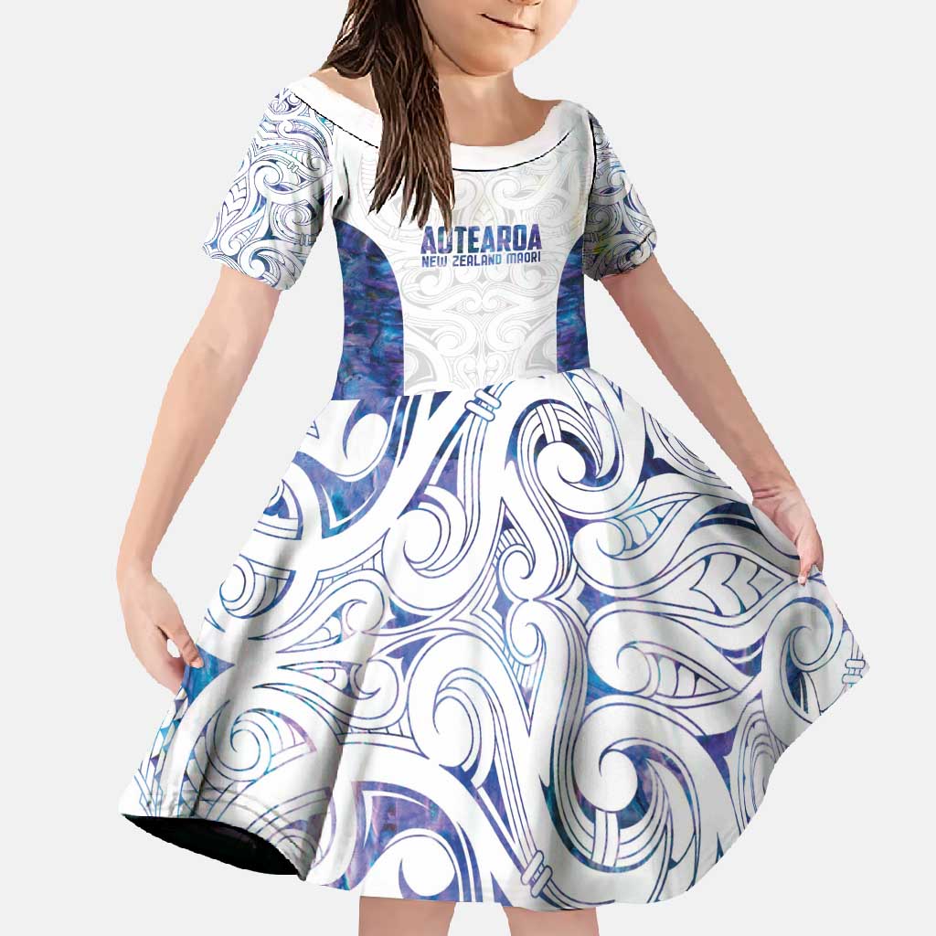 Custom New Zealand Aotearoa Family Matching Long Sleeve Bodycon Dress and Hawaiian Shirt Purple Maori Paua Shell Indigenous LT9 Daughter's Dress Purple - Polynesian Pride