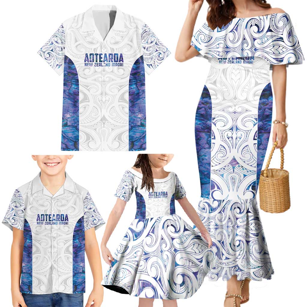 Custom New Zealand Aotearoa Family Matching Mermaid Dress and Hawaiian Shirt Purple Maori Paua Shell Indigenous LT9 - Polynesian Pride