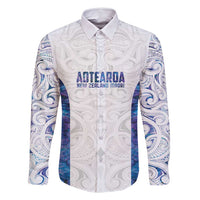 Custom New Zealand Aotearoa Family Matching Mermaid Dress and Hawaiian Shirt Purple Maori Paua Shell Indigenous LT9 Dad's Shirt - Long Sleeve Purple - Polynesian Pride