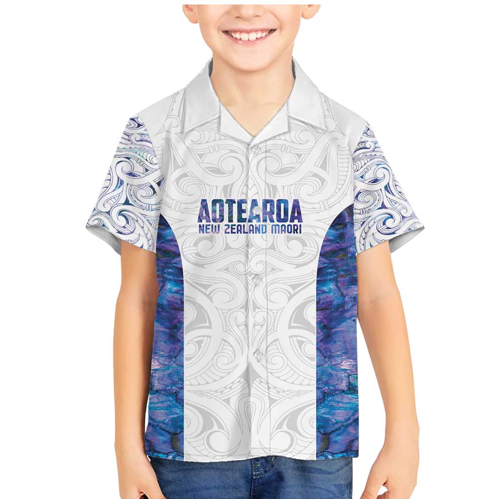 Custom New Zealand Aotearoa Family Matching Mermaid Dress and Hawaiian Shirt Purple Maori Paua Shell Indigenous LT9 Son's Shirt Purple - Polynesian Pride