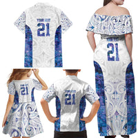 Custom New Zealand Aotearoa Family Matching Off Shoulder Maxi Dress and Hawaiian Shirt Purple Maori Paua Shell Indigenous - Polynesian Pride