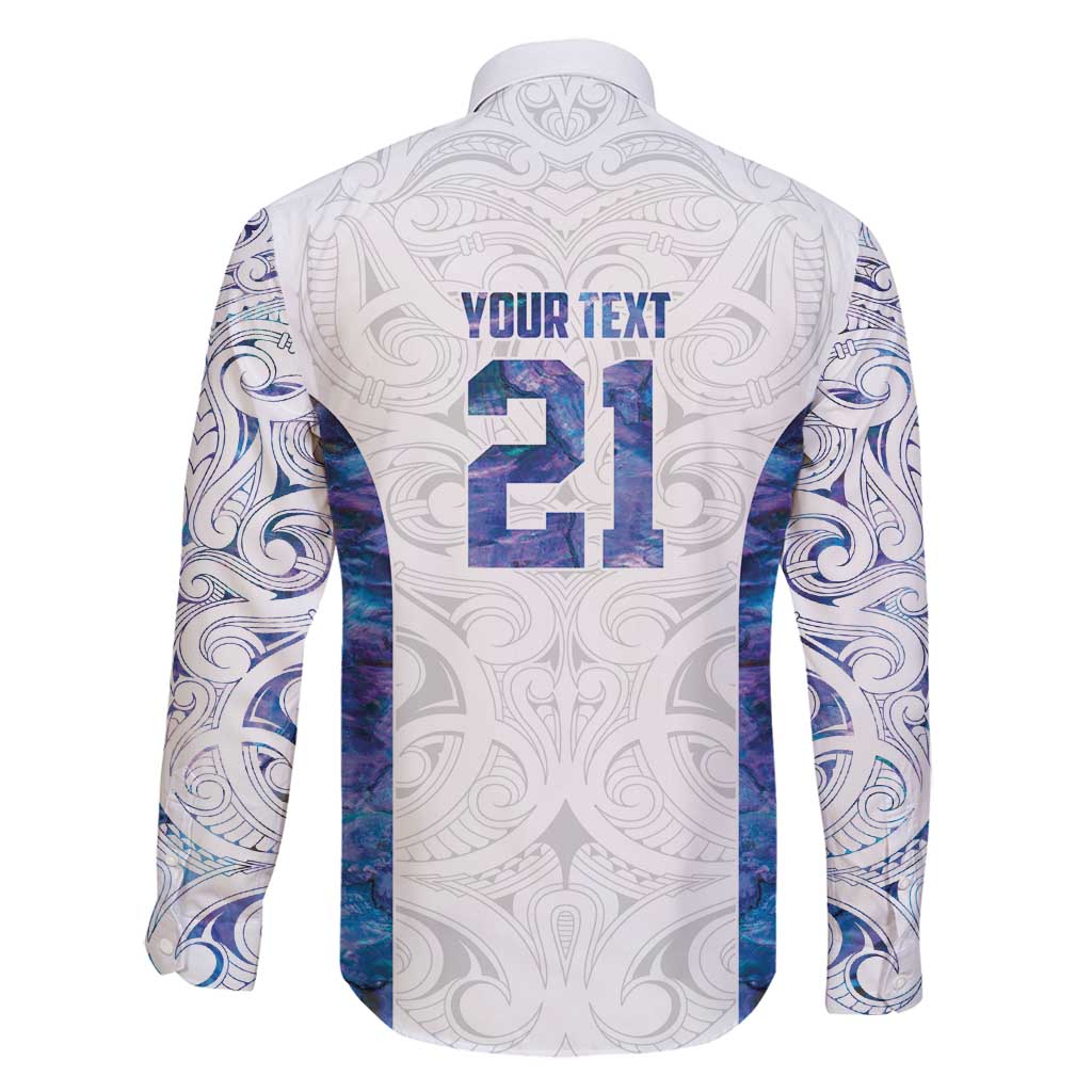 Custom New Zealand Aotearoa Family Matching Off Shoulder Maxi Dress and Hawaiian Shirt Purple Maori Paua Shell Indigenous - Polynesian Pride